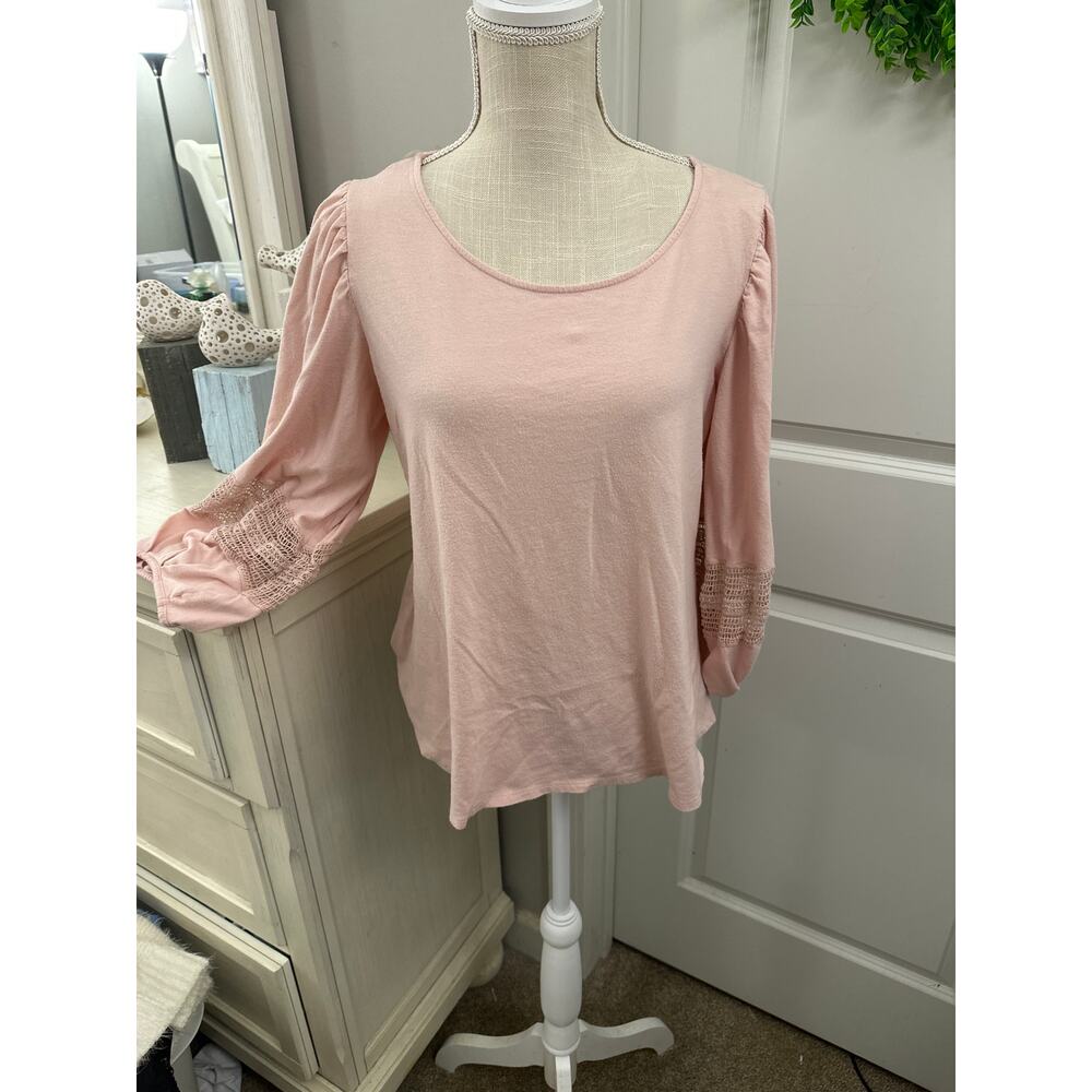 Ana Size Large Petal Pink Super Soft Top with knitted detail on the sleeve